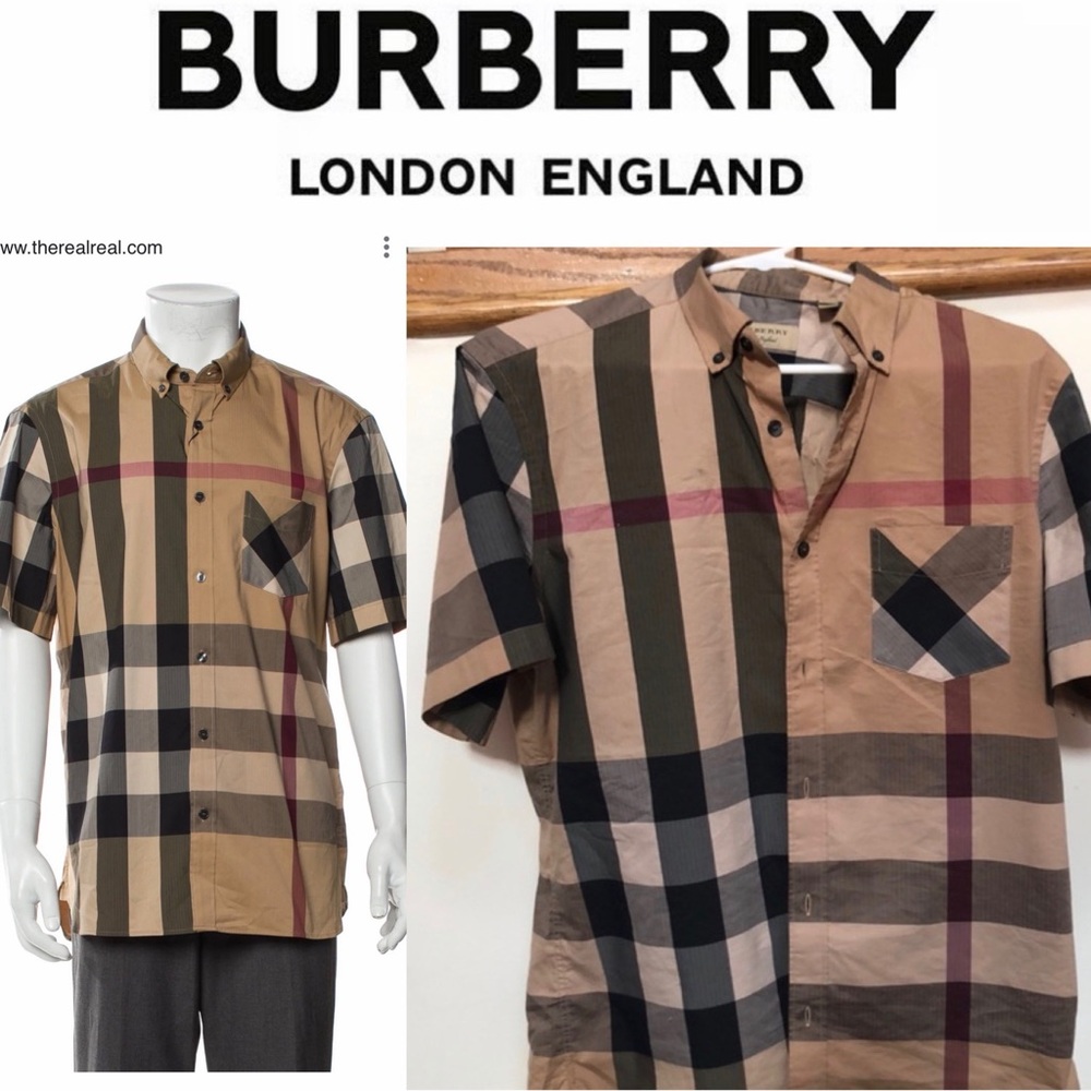 Burberry Men's Beige and Black Plaid Shirt